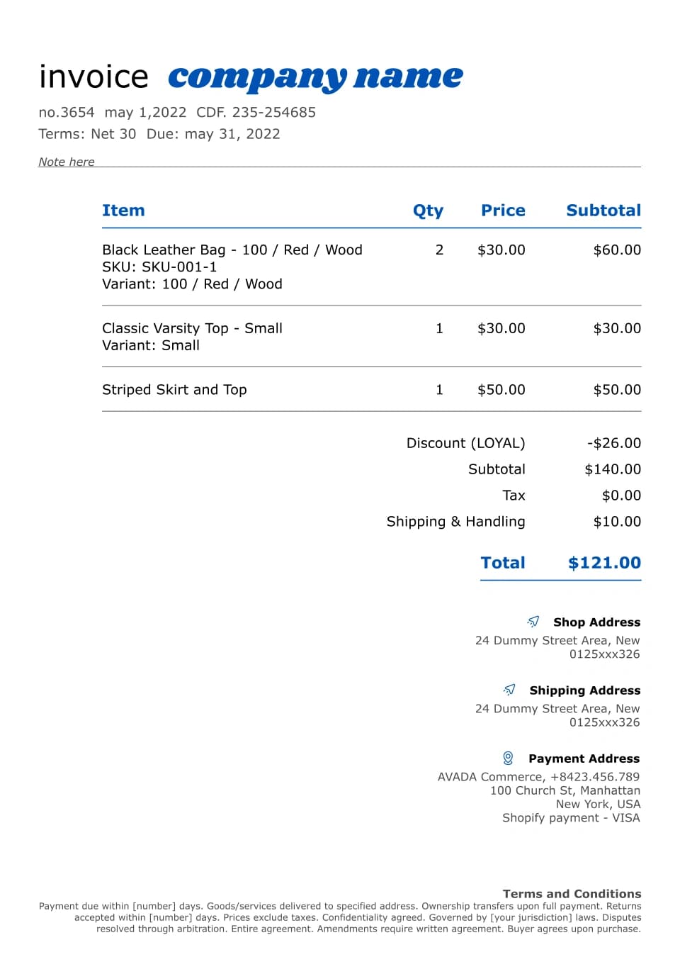 Lifestyle Invoice Template Variant