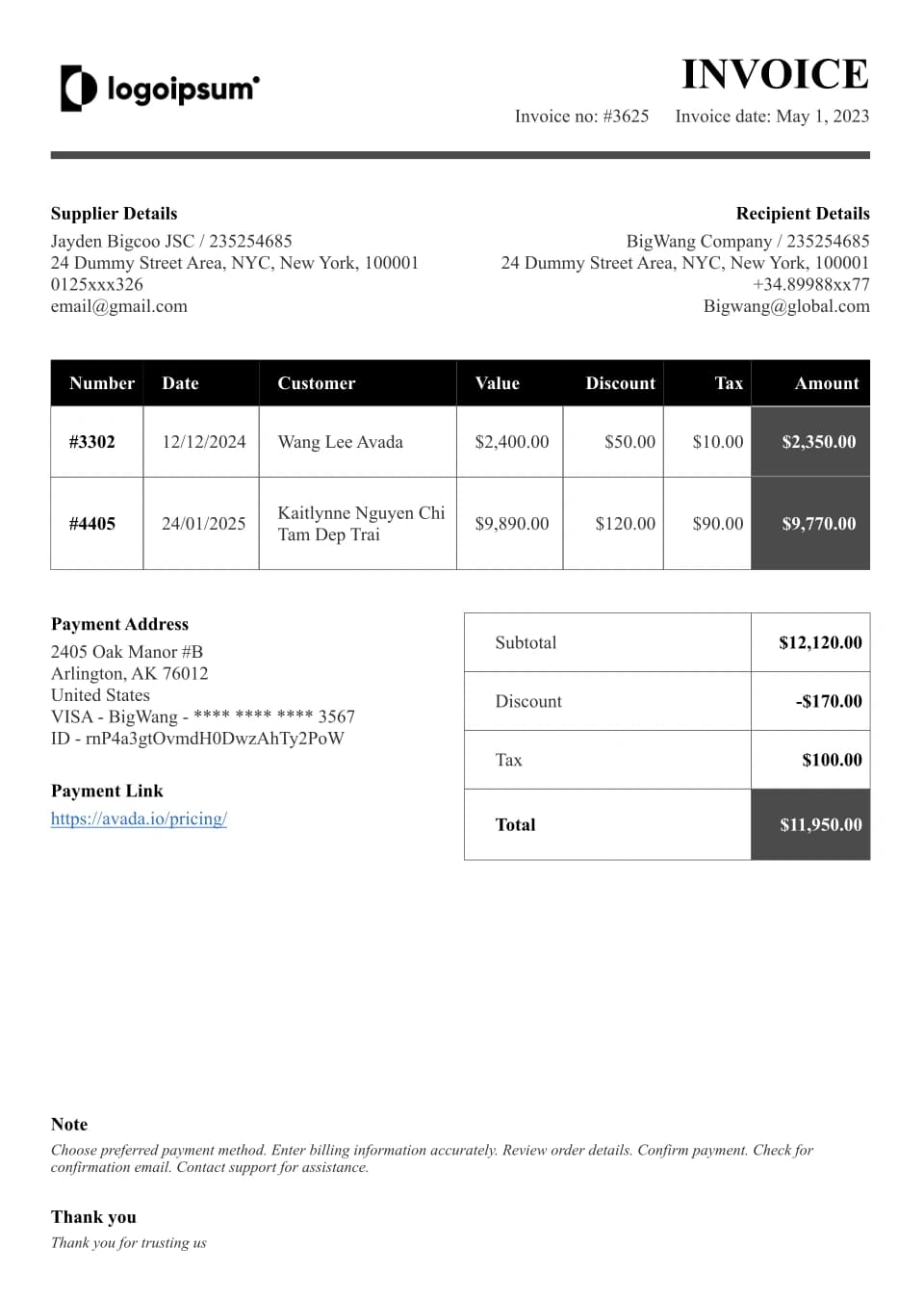 Professional Invoice Template Variant