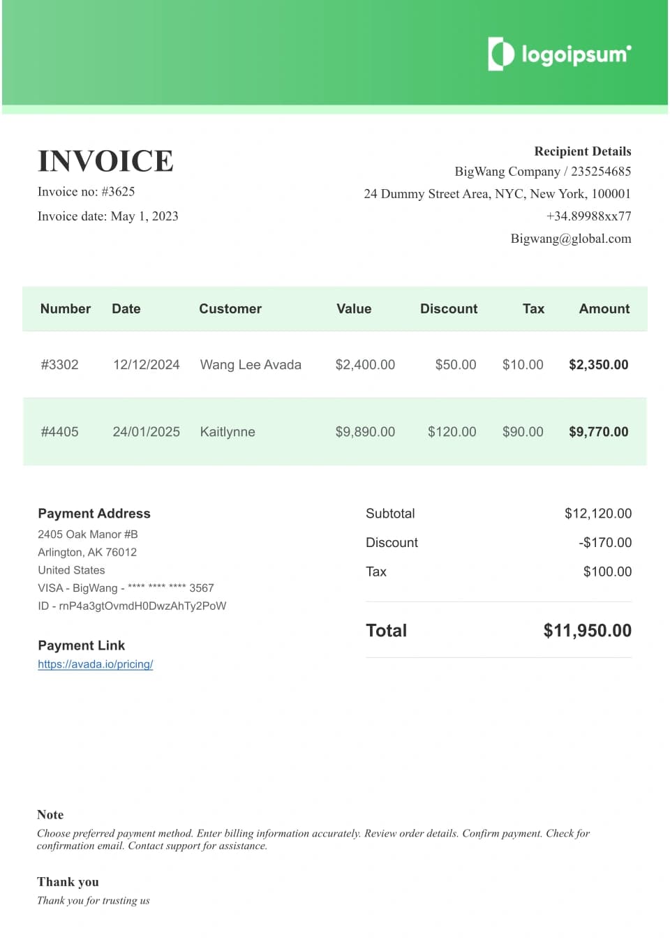 Professional Invoice Template Alt